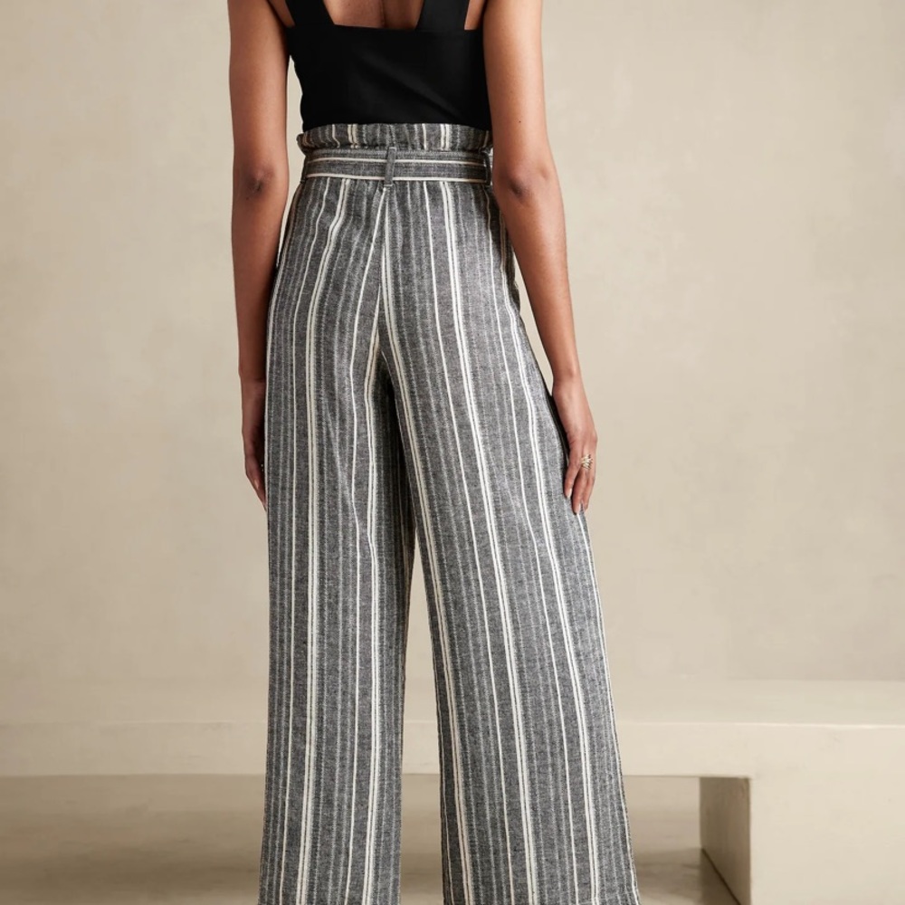Banana Republic Linen-Blend Paperbag Pinstripe Pants - High Waisted with Belt - Picture 3 of 3